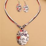 3 Pcs Love‎ Letter Print Shell Pendant Necklace & Drop Hook Earrings Set Photo 1