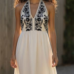 Urban Outfitters  Embroidered Halter Midi Dress – Black + White Size M Photo 0