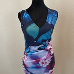 Blue & Purple Butterfly print maxi dress with side zipper Size M Photo 1