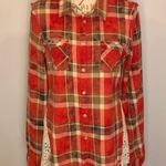 White Crow from The Buckle plaid flannel shirt with crochet side detail Jr L Photo 0