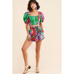 Farm Rio  Tropical Bunch Puff Sleeve Crop Top Women’s Size XS Button Up Vacay Photo 3