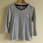 J.Crew  08892 Painter Tee Shirt Jeweled Brooch Stripe Black/White‎  Cotton… Photo 3