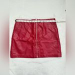 Vibrant faux leather n Red Mini Skirt with Zipper Photo 2