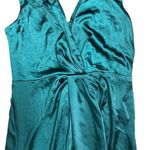 Lulus NWT  Women's M Emerald Satin Sleeveless Pleated Maxi Dress Formal Photo 3