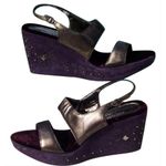 Donald Pliner Metallic Leather Wedge Platform Shoe New Suede Embroidery $275 NIB Purple Size 6 Photo 2