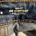 Old Navy  High Rise OG Straight Secret Smooth Pockets Dark Blue Distressed Jeans Photo 3