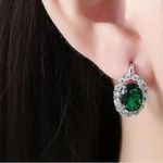 Women White Gold Color Clip/Green Crystal Oval Emerald earrings Green Photo 5