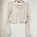 Urban Outfitters Out From Under UO White Waffle Knit Long Sleeve Cropped Sweater Womens M Baggy Photo 0