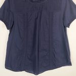LOGO By Lori Goldstein LOGO Lori Goldstein Medium Top Navy Blue Lace Trim Short Sleeve Pintuck 1173 Photo 6