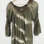 Belle France Top Women SMALL Green Tie Dye Long Sleeve 100% Silk Blouse Photo 0