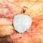 14K Gold Jade & Diamond Heart Pendant Necklace Photo 14