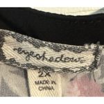 Eyeshadow Women's Black Long Sleeved Top With Pink Floral Print, Polyester, 2X Photo 1