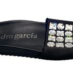 Pedro Garcia Amery Swarovski Crystal Satin & Leather Jeweled Slide Sandals Black Size 10 Photo 3