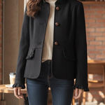 J.Crew Size 2 Wool Blend Black Womens Leather Button Ruffle Equestrian Jacket Photo 0