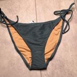 J.Crew Dark Teal Ribbed Curved Waist Cheeky String Bikini Bottom Large NWT Photo 1