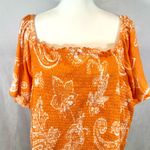 Cato bright tangerine orange and white paisley smocked top size 26/28W Photo 1