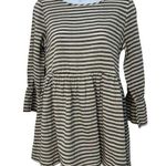 POL Babydoll Gray White Striped Ruffle Flowy Dress 3/4 SLeeves Size Small NWOT Photo 0