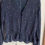 Rails  Beaux Ruffle Waist Silk Blouse In Navy Crescent Moon Photo 6