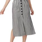 Cupcakes and Cashmere Black White Striped Faux Front Button Midi Skirt Size 2 Photo 0