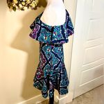 Natori Josie  One-Shoulder Ruffle Peplum Mini Dress Colorful Print Size 6💛 Photo 4
