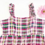 Torrid Midi Poplin Tiered Ruffle Strap Dress Cotton Plaid Pink Green Size 3 Photo 5