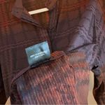 Hilton Hollis purple orange plaid 3/4 sleeve button down mandarin collar top M Size M Photo 6