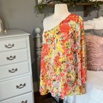 Audrey 3+1  One Shoulder Colorful Floral Orange Flowy Womens Small Roomy Blouse Photo 3