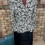 dress V neck peplum floral belt black white shoulder pads Surplice top Size M Photo 10