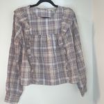 Loft 3 for $30  Women's Lavender Purple Plaid Ruffle Peasant Blouse Photo 2