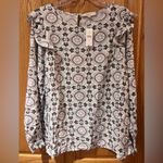 Loft Medallion Print Ruffle Shoulder Bubble Hem Long Sleeve Blouse Top Size XL Photo 10
