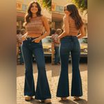 We The Free People Bell Bottom Flare Crvy Jeans Size 28 Dark Wash Raw Hem Photo 1