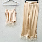 L'Academie The Alix Top & Feather Trim The Chantal Pant Beige Cream Womens Small Photo 4