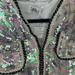 NWT Lola + The Boys Shimmer Sequin Houndstooth Bomber Jacket Silver Size Small Pink Photo 5