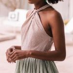 Gal Meets Glam ππ Alma Two-Color Gingham Halter Neck Dress ~ Green Tan 2 NWT Photo 3