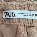 ZARA  High Rise Barrel Leg Paper Bag Crop Jeans Baggy Beige Peach 12 Photo 7