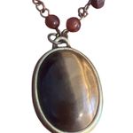 Vintage NY & Co Tigers Eye Pendant Necklace Beads Antique Gold Faux Pearls Adj White Photo 1