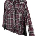 Torrid Camp Shirt Womens 1X Burgundy Gray Black Plaid Lace Button Up Soft Grunge Photo 3