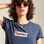 Superdry  logo tee blue fuzzy tee L blue nwot women’s casual streetwear spring Photo 0
