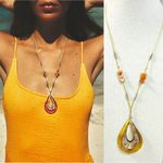 Free People Get Lost Cord Pendant Necklace Brown Gold NEW Bohemian Choker Photo 1