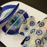 Piper  K Blue and White Evil Eye Pattern Hair Clip Set of 2 Brand New Photo 2