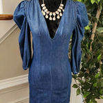 ZARA Women's Blue Denim Cotton V-Neck Balloon Sleeve Knee Length Dress Size XS Photo 0