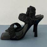 Gianni Bini Vanya Scrunched Square Toe Black Leather Dress Sandal Heels Photo 4