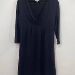 Garnet Hill Faux Wrap Dress Mini Black Cotton Stretchy Jersey Knit Womens Medium Photo 0