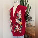 Vintage Christmas Vest candle bells Ramie Cotton Angora 2X Red Photo 2