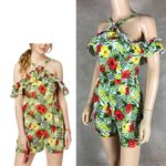 XOXO Floral Cold-Shoulder LINEN BLEND Romper NWT XS Photo 1