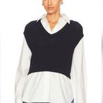 Theory Woven Combo Vest Shirt in Navy & White Size Large NWT Sweater Photo 0