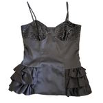 Betsey Johnson Y2K  Womens Top Sz XS Black Satin Corset-Style Sequin Gothic Edgy Photo 1