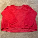 KATKUS Italian Linen Oversized Long Mixed Media V Neck Lagenlook Top Red LARGE Photo 0