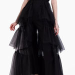 BCBGMAXAZRIA  Strapless‎ Tiered Tulle Overlay Jumpsuit Size 4 Black Photo 0