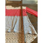 Y2K Peach Lace Long Sleeve Top Large Poof Blouse Striped Shirt L Fall Beige Photo 6